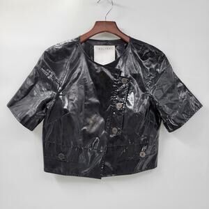 Walter Baker Shirt Womens 8 Black Faux Leather Buttons Asymmetrical Cropped